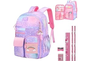Aedcbaide Torby szkolne dla dziewcząt z zestawem artykułów piśmienniczych, plecak na drzwi lodówki plecak dla dzieci do szkoły podstawowej, lekka różowa torba szkolna dla dziewcząt w wieku 8-10 lat