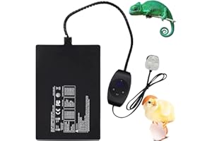 XIEHUZA Reptile Heating Pad with Thermostat, 8x12 inch Under Tank Terrarium Heater with Adhesive for 30-40gal Tank, Waterproof Heating Mat for Turtles, Lizards, Frogs, and Other Reptiles