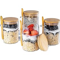 Confezione da 4 contenitori per avena durante la notte con coperchi e