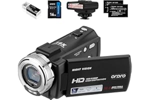ORDRO Video Camera with IR Night Vision, 1080P Camcorder, 16X Digital Zoom Vlogging Camera with Night Vision Light, Video Recorder with Light and 2 Batteries, Remote Control