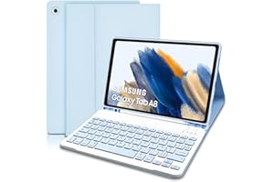 HOFSOS Coque Clavier pour Samsung Galaxy Tab A8 10.5 2021(SM-X200/X205/X207), AZERTY Français Étui Clavier Magnétique Bluetooth sans Fil Etui Housse avec Pen Holder pour Samsung Tab A8 - Bleu