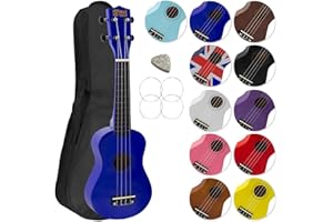 Mad About SU8-BL Ukulele soprano in blu con custodia morbida, plettro e corde di ricambio, Ora dotato di corde in carbonio nere che offrono un suono più brillante