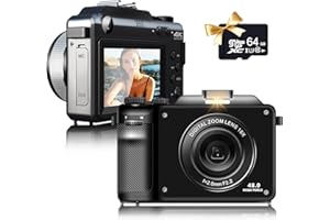 Fine Life Pro Cámara digital de 48 MP, cámara fotográfica 4K HD 1080P, filtro de color integrado, zoom digital 18X con dos cámaras en la parte delantera y trasera, tarjeta TF de 64 GB, funcionalidad