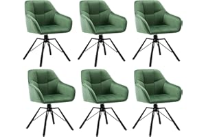 WOLTU Esszimmerstühle drehbar 6er-Set, Küchenstuhl, Polsterstuhl, Drehstuhl, bequemer Stuhl mit Armlehnen Rückenlehne, Armlehnenstuhl für Esszimmer Wohnzimmer, mit Samtbezug, Dunkelgrün, BH365dgn-6