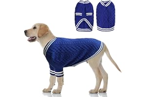 LiebeDD Pull Noel Chien XXL, Col en V Tricot Pull-Overs pour Chiens Chaud, Pull Grand Chien, Vetement Sweat en Polaire Doux Chien, Manteaux d'hiver pour Chiens, Bleu 2XL
