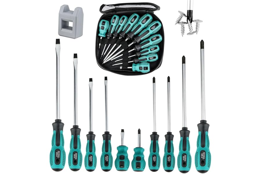 Screwdriver Set 10pcs, Magnetic Screwdriver Set 5pcs Phillips Screwdrivers and 5pcs Slotted/Flat Head Screwdrivers, Chrome Vanadium Steel Made
