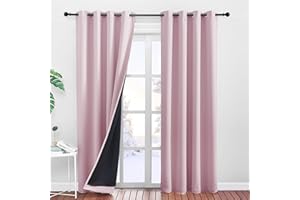 ‎PONY DANCE PONY DANCE Dicke Vorhänge Kälteschutz mit Ösen Doppellagige Verdunklungsvorhänge Kinderzimmer 2er Set H 240 x B 140 cm Hellpink, Thermal Curtains for Winter Kindervorhänge Mädchen