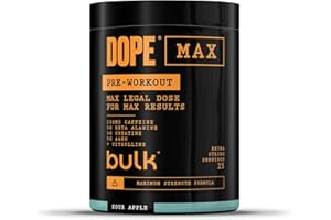 Bulk Dope Max Polvere Pre-allenamento | 563 g | 25 porzioni | Alto Contenuto di Caffeina 200mg | 5g Beta Alanina | 3g Creatina | Miscela AAKG & Citrullina | Vitamina B6 | Sour Apple