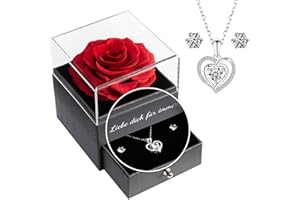 ‎YAMONIC Yamonic Infinity Rosen Geschenke für Frauen Ewige Rose mit Herz Halskette 925 Sterling Silber Damen Kette schmuck Geschenke Für Mama Oma, Konservierte Echte Rose Geschenk Valentinstag Muttertag