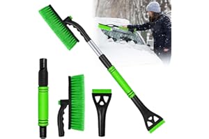 Ajuanbazha Giratorio 360° Rascador de Hielo para Parabrisas de Coche, 3 en 1 Cepillo de Nieve para Coche, Mango Ergonómico, Ideal para Eliminar Hielo y Nieve de Automóviles (Verde)