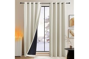 PONY DANCE Cortinas Salon Modernas 2 Piezas 100% Opacas con Ojales Cortinas Termicas Aislantes Frio y Calor para Dormitorio, 140x220 CM, Beige Claro