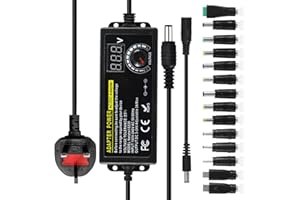 TLIDFGEO Universal Power Supply, 3V~24V 3A 72W Adjustable Variable Adapter Charger, 3V 5V 6V 9V 12V 15V 16V 18V 19V 20V 24V Adapter Charger, 100V-240V AC to DC Converter with LED Voltage Display, 14 Tips