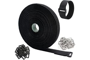 Yuehuabao Cable Straps, 10m x 2.5cm Reusable Fastening Cable Straps Adjustable Cable Straps with 60 Pieces Buckles, Self Adhesive Fastening Tape Hook and Loop for Cable Management