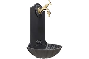 Fonderia Bongiovanni | Fontana a Muro | Fontanella da Giardino Esterno | Modello Maiorca | Colore Ghisa | con Rubinetto in Ottone Lucido| per Casa e Giardino