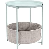 Amazon Basics Tavolino rotondo con spazio per stoccaggio, Comodino, verde menta con tessuto melange grigio, 44.96 x 44.96 x 4