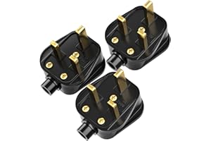 PEBA UK 3 Pin Plug 13A Fused Mains Plugs for Security Lights Floodlights, with Cord Grip Rewireable,Pack of 3 Black