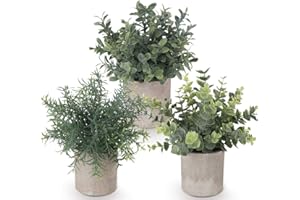 ilauke Set of 3 Mini Potted Artificial Plants Plastic Eucalyptus Plants Faux Rosemary Plants for Home Garden Office Desk Shower Room Decoration