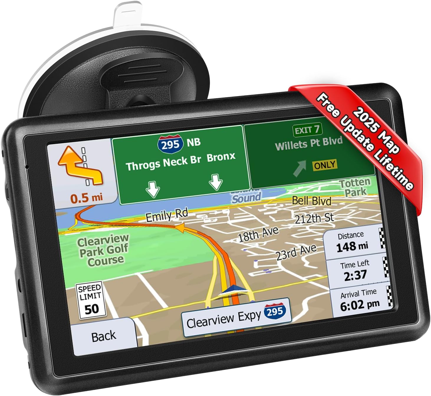 5 inch GPS Navigator Sat Nav for Car, Truck, with UK Europe Maps, Lifetime Free Updates, Support Postcode Search and Voice Guidance