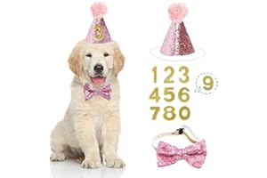 EPICSOA Dog Birthday Hat, Dog Party Hat Kit, with Bow Tie Collar and Blue Number for Pet Puppy Cat Birthday Decorations, Pet Costumes Headwear Accessories 3 Pcs (Pink)