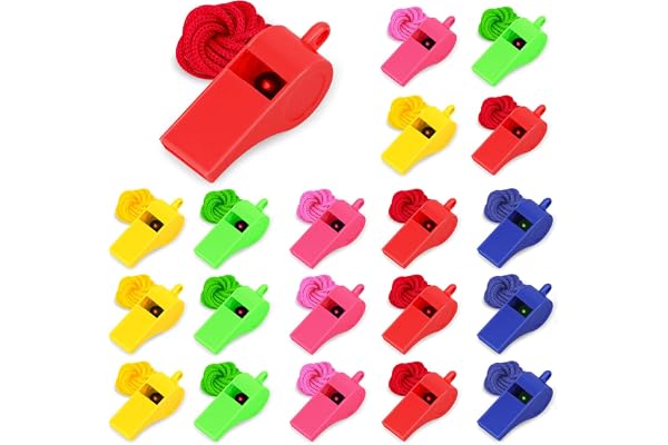 Vicloon Sifflets de Sport en Plastique, Sifflet de Sport avec Cordon, Sifflets en Plastique Colorés Sifflet Puissant Idéal pour Les Entraîneurs, Les Arbitres et Les Officiels 20/60pcs