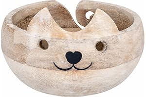 Eximious India Gifts For Women Stocking Fillers Cat Design Wooden Knit Picker Yarn Bowl 7"X3" Holder Bowls for Knitting Crochet Yarn Winder Accessories Thread Bowl With Holes and Supplies Large Size