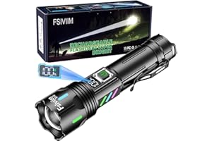 Fsiviim Lampe Torche LED Ultra Puissante, 1,000,000 Lumens Lampe Torche rechargeable, lampe torche puissante, 5 Modes D'éclairage, Zoomable, Pour Camping