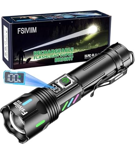 Blukar Lampe Torche LED Ultra Puissante, Lampe De Poche Rechargeable Avec 3 Couleurs & 4 Modes D'éclairage, Batterie 5000mAh, Torche Zoomable IP67 Étanche Pour Camping/Randonnée,Vert émeraude