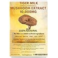 Tiger Milk Mushroom Extract 10,000mg High Strength (Lignosus rhinocerus) | 100% Fruiting Bodies | No Additives | Best Natural Respiratory Immune Support 60 Capsules (Pack of 1)
