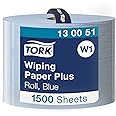 Tork 130051 Wiping Paper Plus / 2 Ply Absorbent QuickDry Paper Roll Suitable for Tork W1 Wipers Wall/Floor/Standard System / Blue / 1 x 510m / Ø 39cm