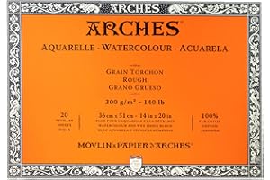 Arches 1795088 Aquarellpapier im Block (36 x 51 cm, 4-seitig geleimt, 300g/m² Grobkorn) 20 Blatt naturweiß