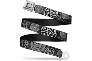 Buckle-Down Pas bezpieczeństwa Supernatural Regularny, Supernatural Devil's Trap Pentagramy Szary/Czarny/Biały, 3,8 cm szerokości - 61-97 cm długości, wielobarwny, L