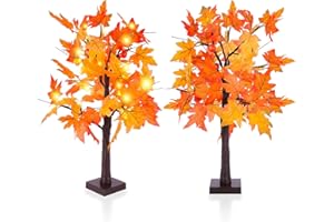 SHAVINGFUN 2 Pack Maple Leaf Light, 23-Inch Battery Operated Tabletop Autumn Tree for Home Festival Decoration, Orange Light, Artificial Fall Lighted Tree for Halloween Decor