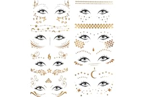 Konsait 8 Stück Tätowierung aufkleber Metallic Flash Tattoos Face Tattoo Gesicht Aufkleber Wasserdicht klebe tattoos für Frauen Damen Mädchen Augen Gesicht Karneval Fasching Party Shows Make-up