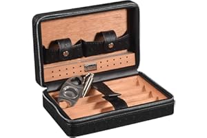 ‎VOLENX Volenx Zigarren Humidor Leder mit Zigarrenschneider, Humidor Zigarren mit Zedernholz-Auskleidung für Hält bis zu 4 Zigarren, Tolle Geschenke für Männer (Schwarz)