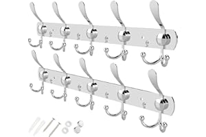 GlazieVault Coat Hooks for Wall - Stainless Steel Racks (2 Pack) - Heavy Duty Wall Mounted - Premium Design Rust Free Hanger Wall for Robe and Clothes