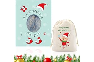 Szhhrxi Magische Glückssteine für Kinder, Wichtelstein Set mit Edelsteine Jutesäckchen und Magische Steine Kärtchen, Glücksbringer Weihnachten als Geschenk und Wichtel Zubehör (Blau)