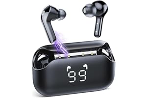 TIMU Auriculares Inalámbricos 5.3, Auriculares Bluetooth 60 Horas reproducción con Pantalla de alimentación LED, Llamadas claras CVC8.0, 14.2 mm Controlador Dinámico, IPX7 Impermeable