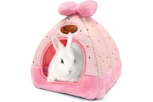 RANYPET Bunny Bed Warm Guinea Pig Cave Beds Cute Bowknot House Big Hideouts Cage Accessorie for Dwarf Rabbits Hamster Bunny Ferrets Rats Hedgehogs Chinchilla Pink