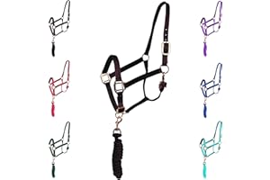 Majestic Ally Halter with Lead Rope for Horses–Adjustable Chin and Crown–Rolled Throat Latch with Replaceable Snap–Padded Noseband–Heavy Duty Rose Gold Finish Hardware–Full