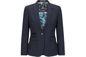 TruClothing Blazer pour Femme en Tweed de Laine mélangée Bleu Marine Style Britannique Vintage années 20 rétro