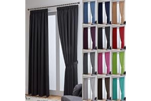 John Aird Blackout Curtains Pencil Pleat with Tie Backs (Black, W 66" x L 54" (2 Panels) Thermal Energy Saving Curtains for Bedroom & Living Room