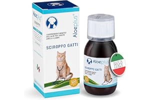 ALOEPLUS Gatti Sciroppo 100ml - Alimento Complementare Energetico, Disintossicante a base di Aloe Arborescens BIO, Rafforza le Naturali Difese, Ideale come ricostituente Gatto Anziano e Cuccioli