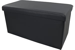 Biancheria Store Pouf Rettangolare Nero Contenitore Scatola Sgabello Poggiapiedi Pieghevole Salvaspazio in Ecopelle cm 76x38x38