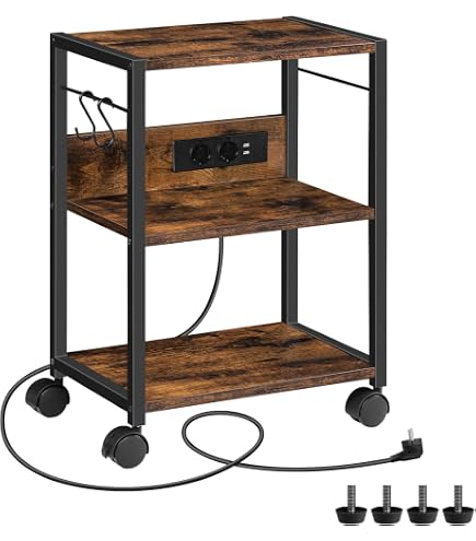 Support D'Imprimante Roulant Sous Bureau - 2 Niveaux Avec Étages - Design Industriel En Métal - Pour Maison Et Bureau