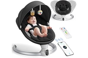 Helangel Columpio para bebés, balancín eléctrico con aplicación y mando a distancia, arnés de 5 puntos mejorado, 10 canciones Bluetooth y 5 velocidades, soporta 9 kg
