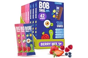 BOB SNAIL ROLL Bob Snail Fruit Leather Stripes – Mix Flavors Blueberry, Raspberry, Strawberry – Sugar Free, Vegan, Natural Healthy Fruit Snacks for Adults and Kids, Bulk Candy Family Box, 42 Bars (Pack of 7, 588g)