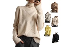 EVURU Maglione Dolcevita in Cashmere Sciolto da Donna, Dolcevita a Maniche Lunghe da Donna, Comodo Maglione Lavorato a Maglia, Pullover Allentato Casual