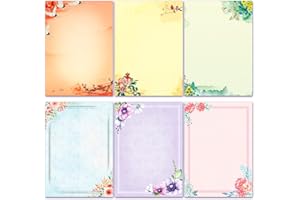 ANZON MORIES Papier à lettre A4 japonais, 48 feuilles de papier à lettre - Papeterie compatible avec imprimante - Impression couleur des deux côtés - Peinture à l'encre - Motif floral vintage classique