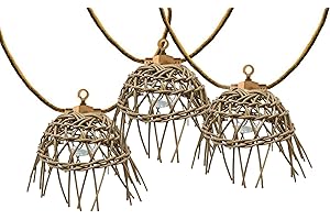 LUMISKY Guirlande lumineuse extérieur 10 abat-jour exotique paille MINI HAWAI LIGHT HYBRID LED blanc chaud 8m solaire et sur secteur