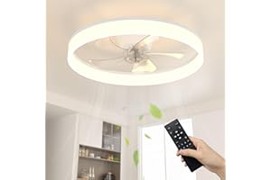 NIORSUN 50cm Ceiling Fans with Lights and Remote, 6 Speeds Modern Smart LED Ceiling Fan Light, 3000K-6500K Dimmable Quiet Fan Lights Ceiling for Bedroom Living Room Dining Room (White)